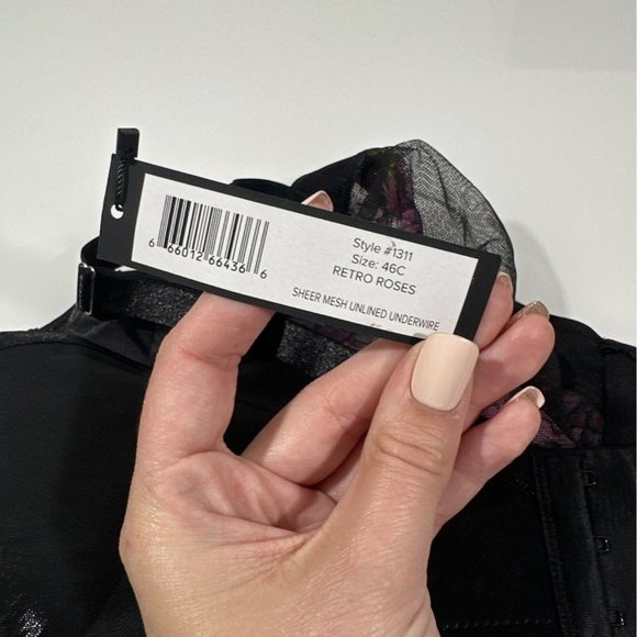 NWT $40 Curvy Couture [ 46C ] Full Figure Mesh Underwire Bra‎ Retro Roses - Picture 13 of 15
